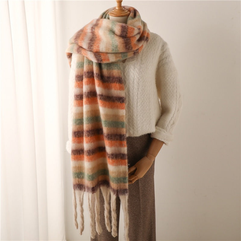 Thick beard striped scarf imitation cashmere winter new warm long tassel scarf for men and women scarf shawl eprolo