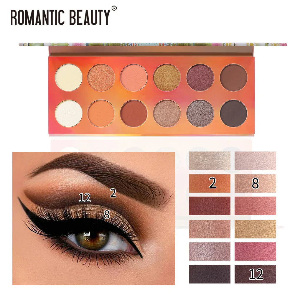 Romantic Beauty 12 Color Dazzle Eye Shadow Plate Pearlescent Matte Finish Eye Shadow Makeup - Shello's Creative Boutique