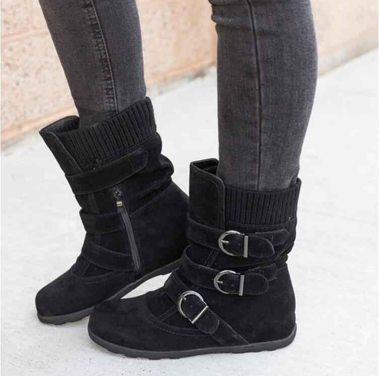 Women's Winter Calf Boots - Warm Zipper Flat Boots - Shello's Creative Boutique