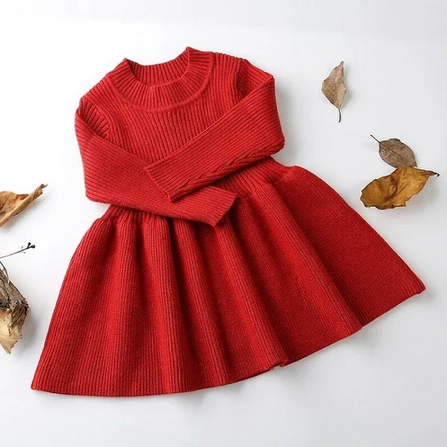 Baby Dresses For Girls Autumn Winter Long Sleeved Knit princess dress Lotus Leaf Collar Pocket Doll Dress Girls Baby Clothing - Shello's Creative Boutique