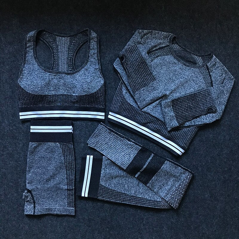 4Pcs Women Vital Seamless Yoga Set Sports Bra+Crop Top Shirts+Shorts+High Waist Leggings Gym Clothing Sports Wear For Women Shello Creative Boutique