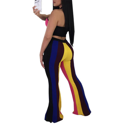 Sexy Rainbow Wide Leg Pants Set Sling Short Top Two Piece Set Summer Clothes Women's Suit - Shello's Creative Boutique