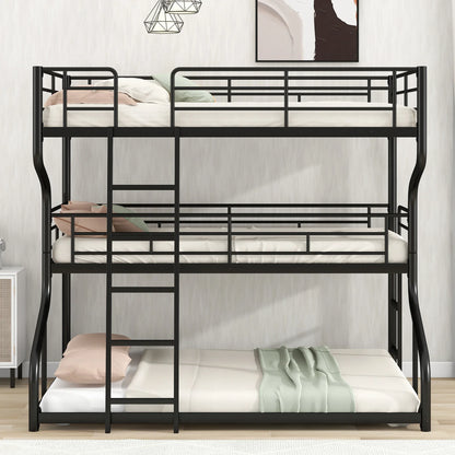 Full XL over Twin XL over Queen Size Triple Bunk Bed with Long and Short Ladder - Shello's Creative Boutique