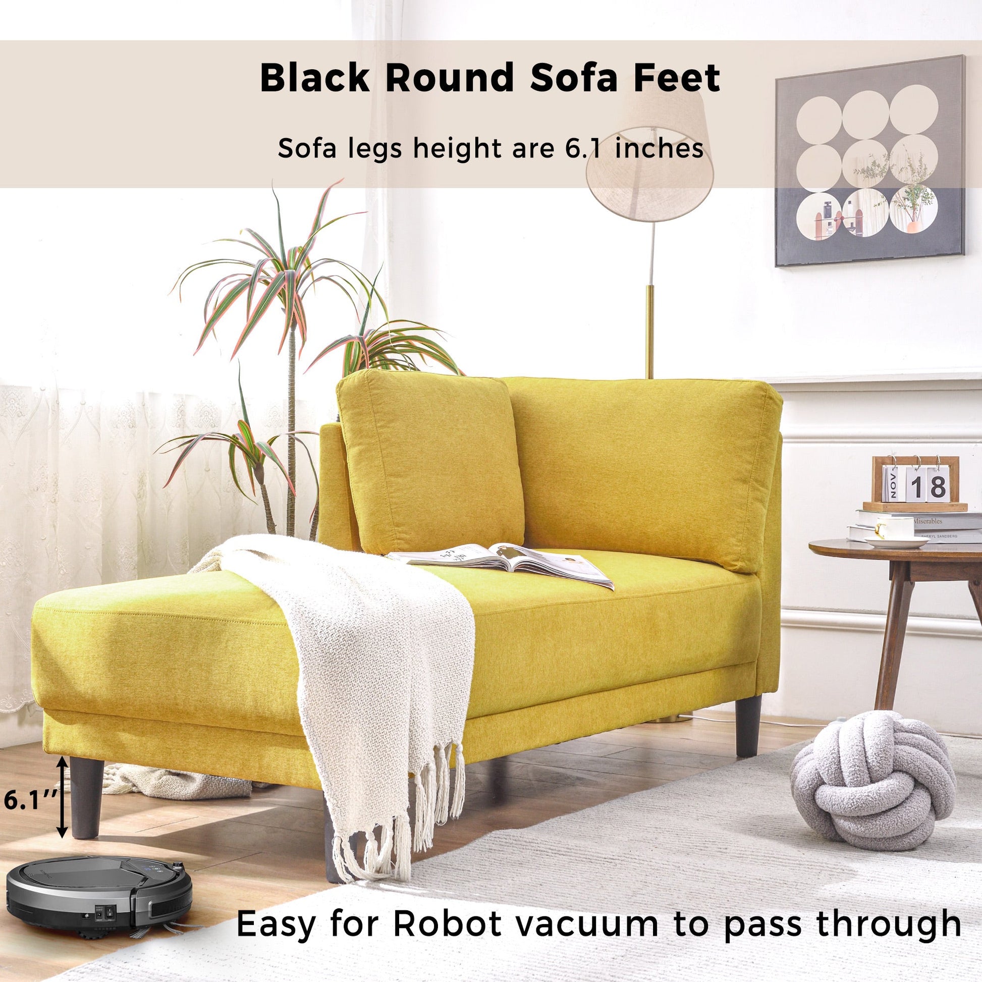 65" Mid-Century Modern Fabric Corner Lounge Chair Upholstered Indoor Chaise Lounge for Bedroom eprolo