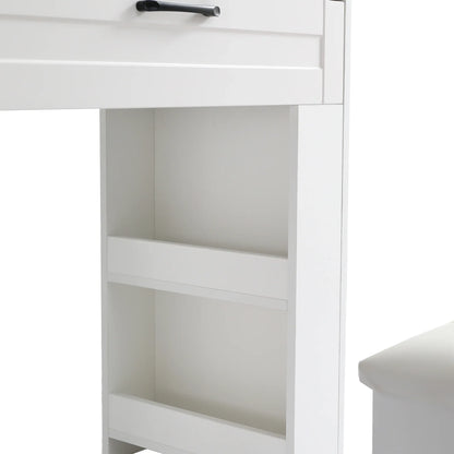 Vanity table with large sliding lighted mirror dressing table with 2 drawers storage shelves and upholstered stool - Shello's Creative Boutique