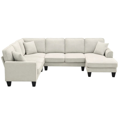 Modern U-Shape Sectional Sofa – 7-Seat Fabric Sofa Set with Pillows for Living Room, Apartment & Office - Shello's Creative Boutique