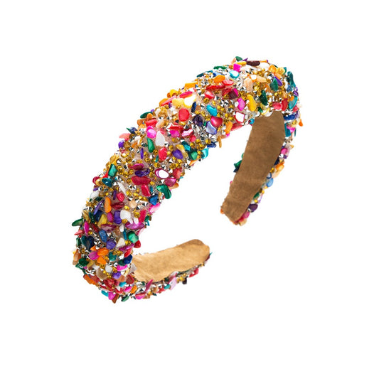 Exaggerated Baroque Colorful Crystal Candy Sponge Wide Edge Hair Hoop Headband Shello Creative Boutique