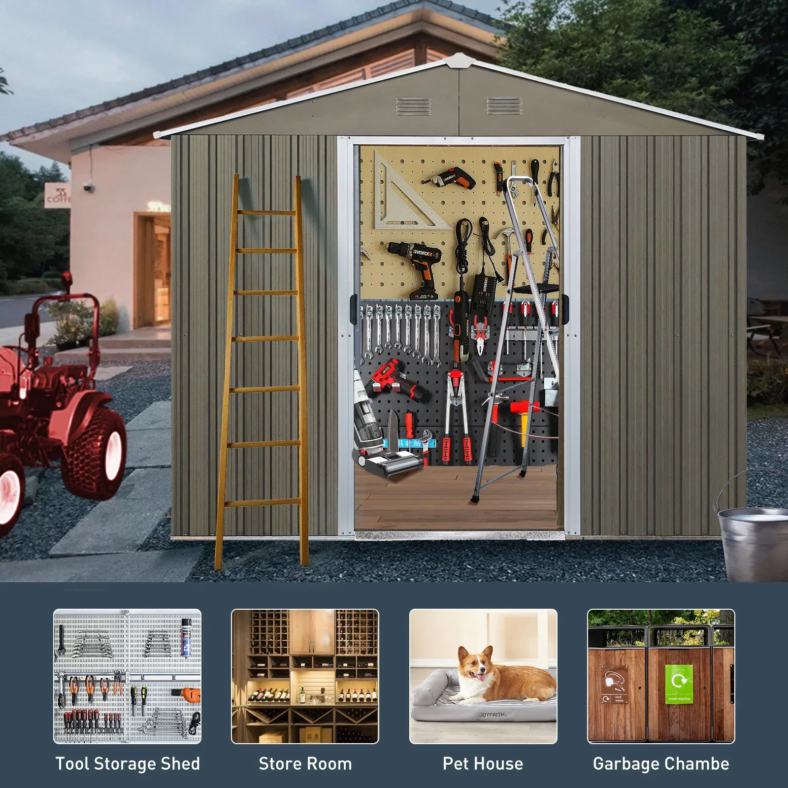 8ft x 6ft Outdoor Metal Storage Shed with Window Grey(W540S00016) - Shello's Creative Boutique