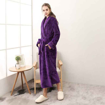 Luxury Flannel Bathrobe - Thick Warm Dressing Gown for Men & Women