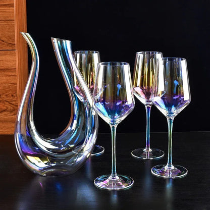1500ml 50oz Hotel Home Elegant Hand Blown Clear Crystal U Shape Wine Decanter Set with 4 glasses For Vodka Tequila - Shello's Creative Boutique