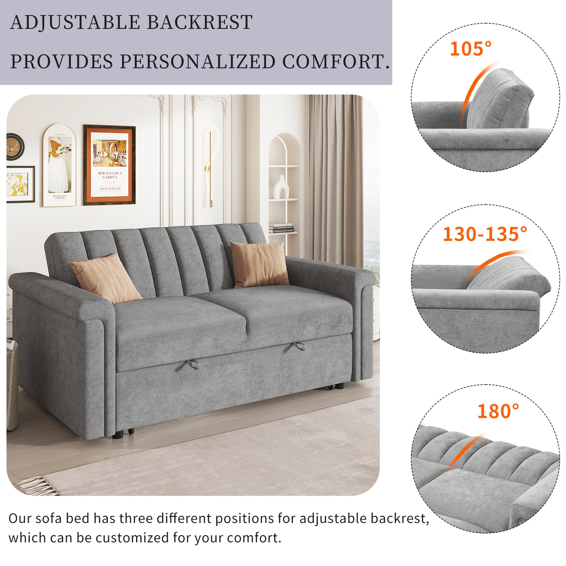 U_STYLE Convertible Soft Cushion Sofa Pull Bed ,for Two People to Sit On eprolo