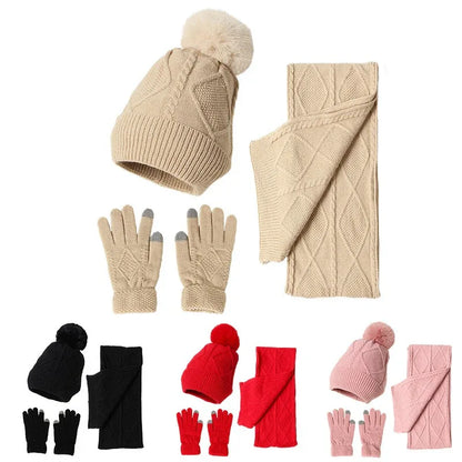 Adult Hat, Scarf, Glove, Three Piece Set, Autumn and Winter New Warm and Thickened Woolen Hat - Shello's Creative Boutique
