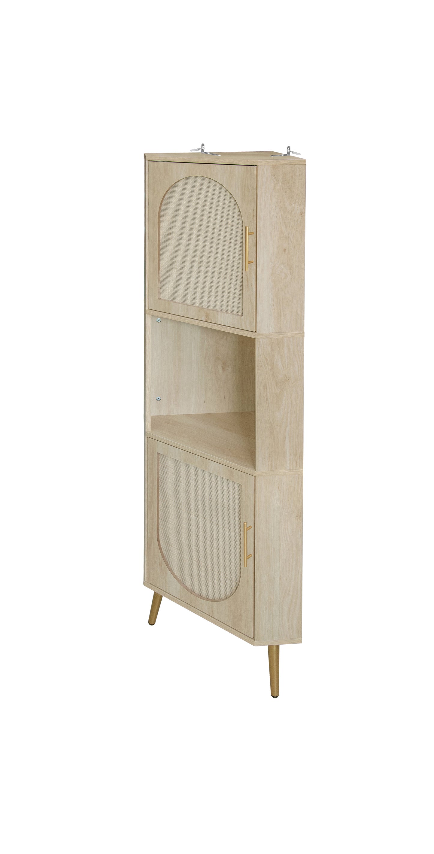Corner cabinet ,Rattan door,Freestanding Corner Tables For Small Spaces, Corner Shelf Stand For Living Room, Kitchen, Bathroom eprolo