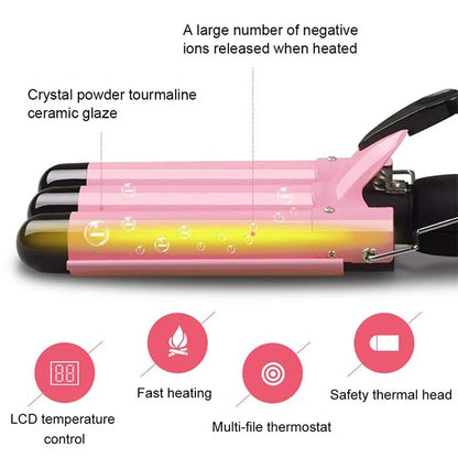 LED Ceramic Triple Barrel Hair Curler Irons Hair Wave Waver Styling Tools Hair Styler Wand - Shello's Creative Boutique