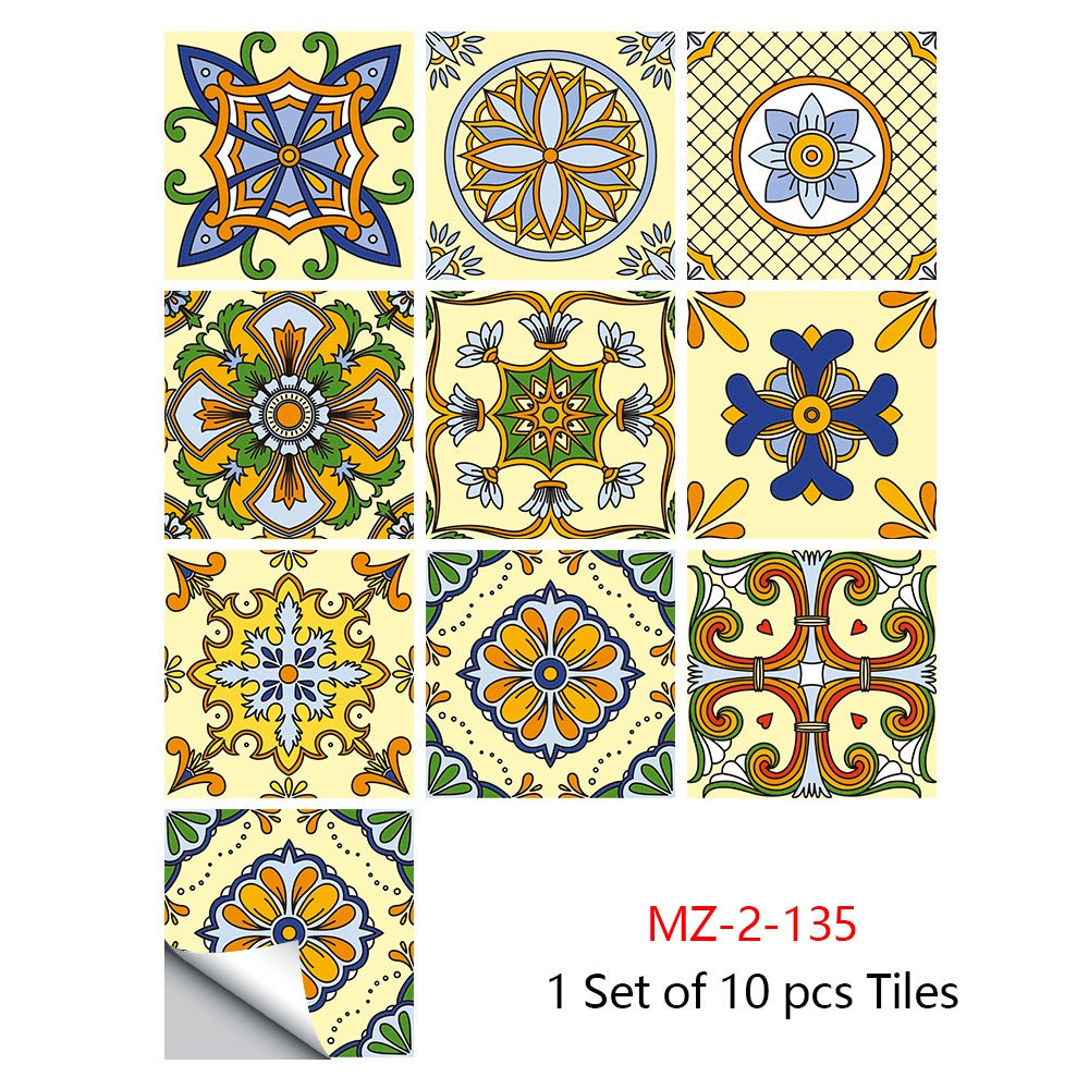 10 Piece Set Of Datura Mosaic Small Flower Imitation Ceramic Tile Sticker For Home Renovation Kitchen And Bathroom Decoration Self-Adhesive Wall Sticker
