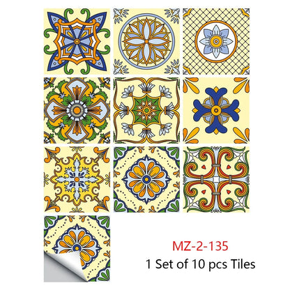 10 Piece Set Of Datura Mosaic Small Flower Imitation Ceramic Tile Wall Sticker - Shello's Creative Boutique
