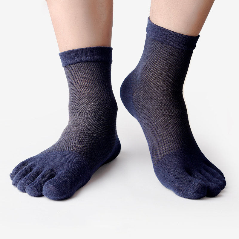 100% Cotton Five-Toe Mesh Socks - Breathable Split-Toe Socks for Men
