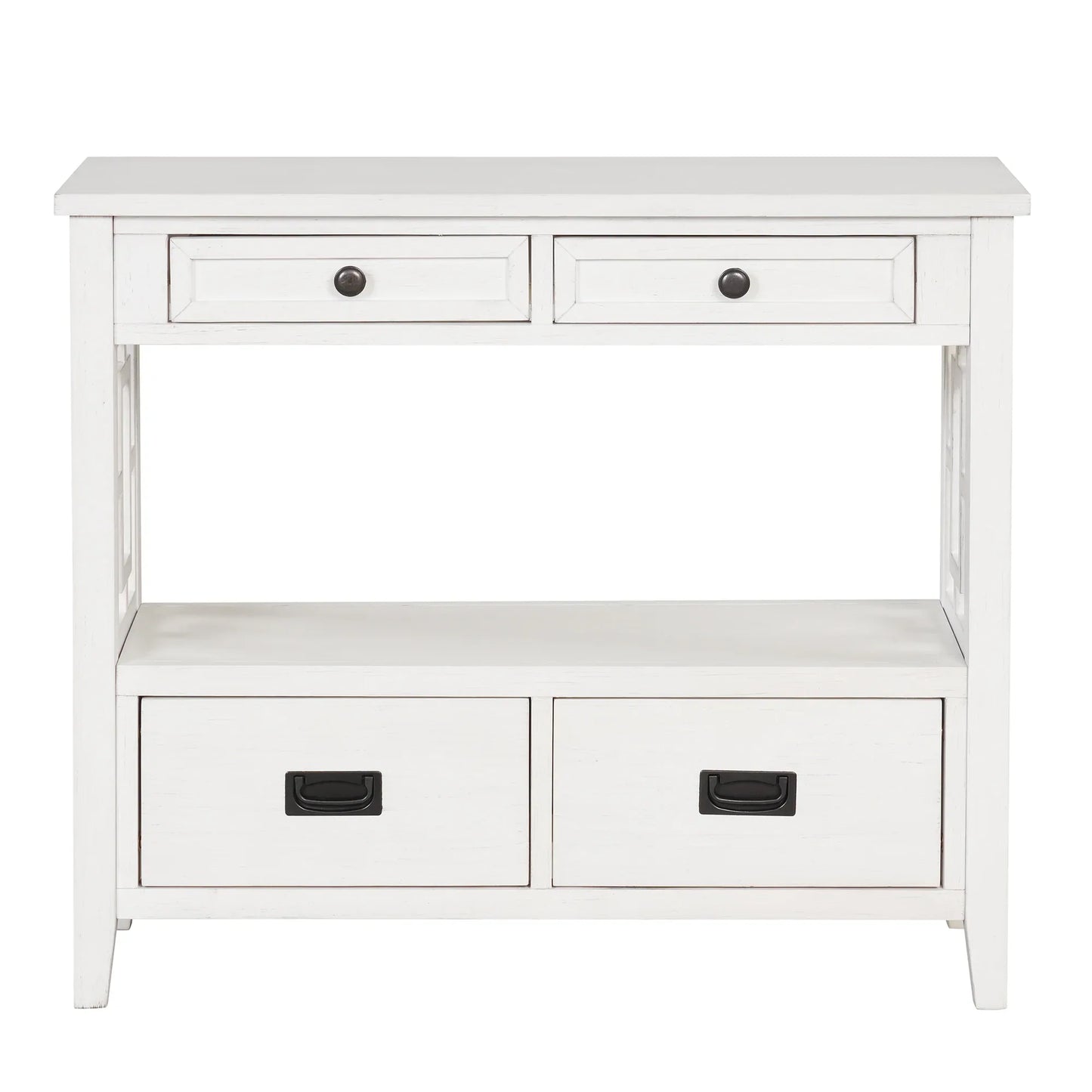 36'' Farmhouse Pine Wood Console Table Entry Sofa Table with 4 Drawers & 1 Storage Shelf (Antique White) - Shello's Creative Boutique