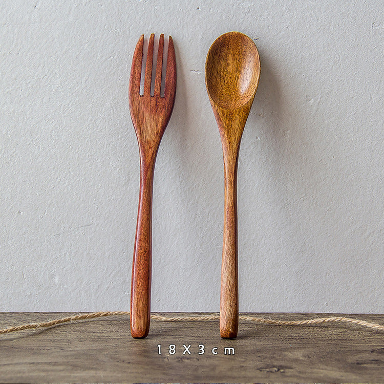 Japanese Nanmu Winding Spoon and Fork Set Wooden Coffee Stirring Spoon Wooden Spoon and Fork eprolo