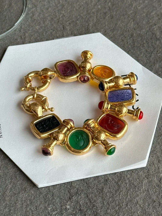 Brass Statement Chunky Colorful Retro Beads Bracelet Women Jewelry Shello Creative Boutique