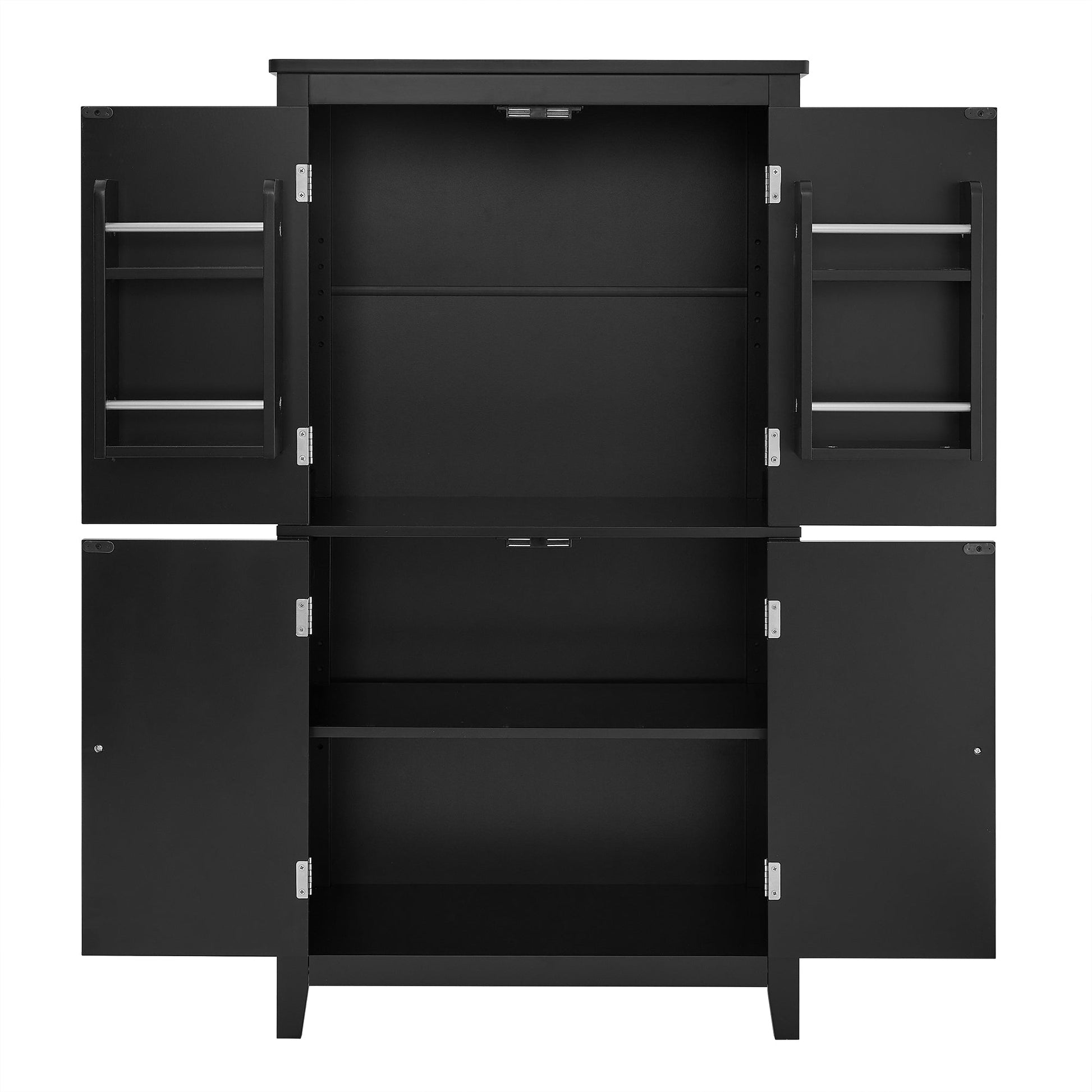 Bathroom floor storage cabinet, bathroom storage cabinet, 4-door independent cabinet, adjustable shelf, adaptive shelf, black eprolo