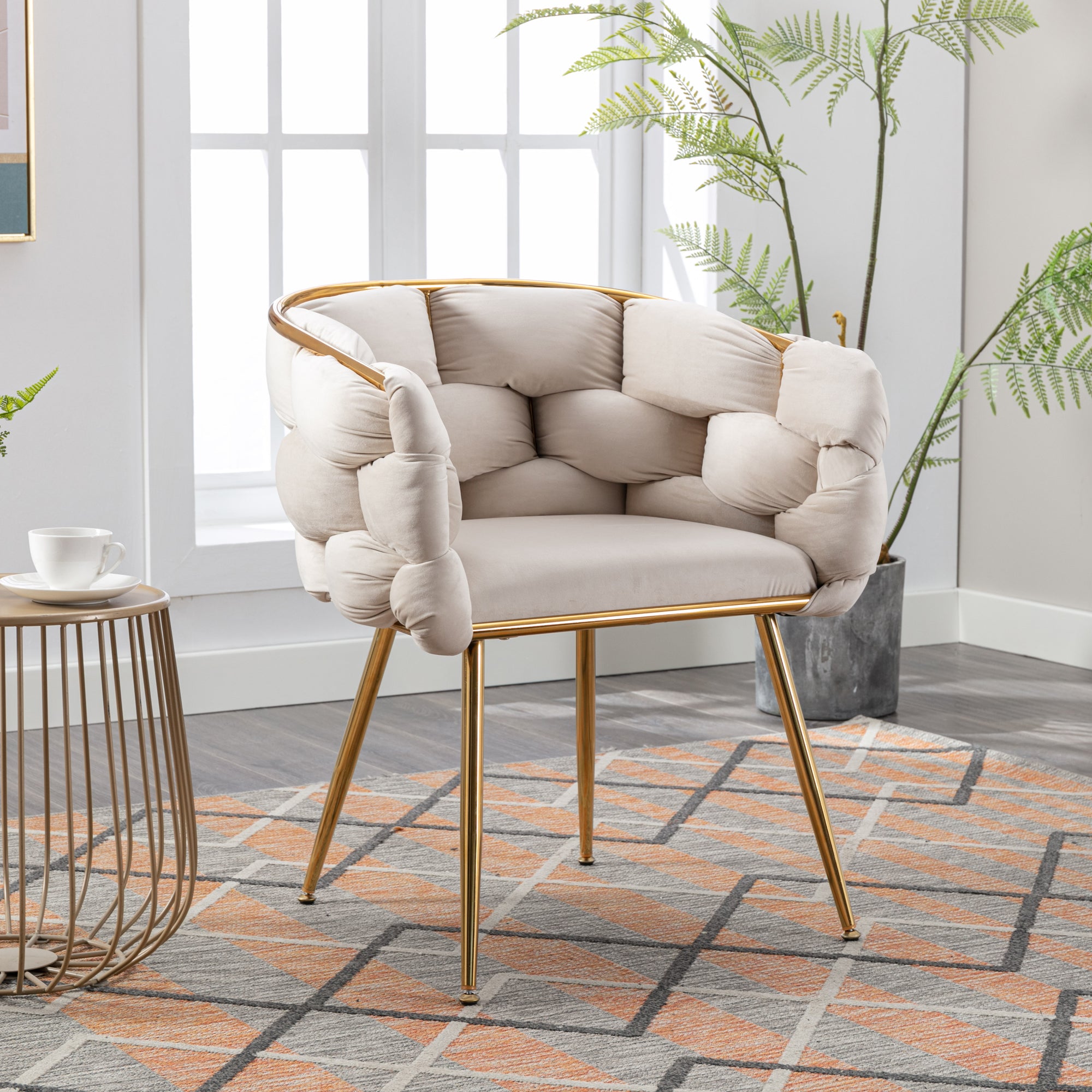 Luxury modern simple leisure velvet single sofa chair bedroom manicure table back chair beige Shello Creative Boutique