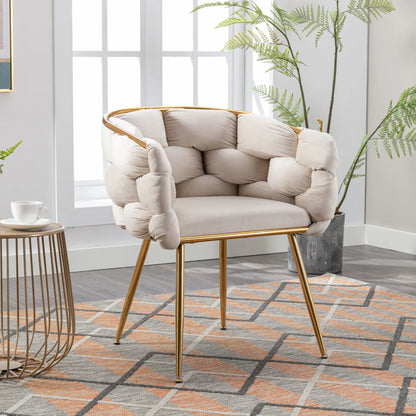 Luxury modern simple leisure velvet single sofa chair bedroom manicure table back chair beige - Shello's Creative Boutique