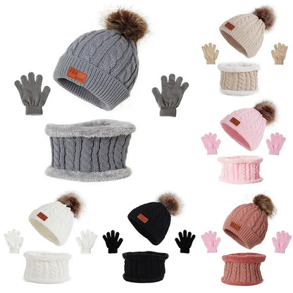 Children's hats, scarves, gloves, three piece set, autumn and winter new single ball baby hats - Shello's Creative Boutique