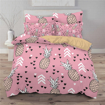 Small fresh pineapple 3D printed three-piece European and American bedding cover eprolo