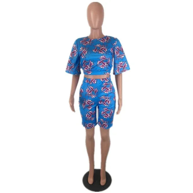 Plus Size 2 Piece Set Women Sexy Short Sleeve Tops And Shorts Suit Casual Summer Floral Two Piece Outfits - Shello's Creative Boutique