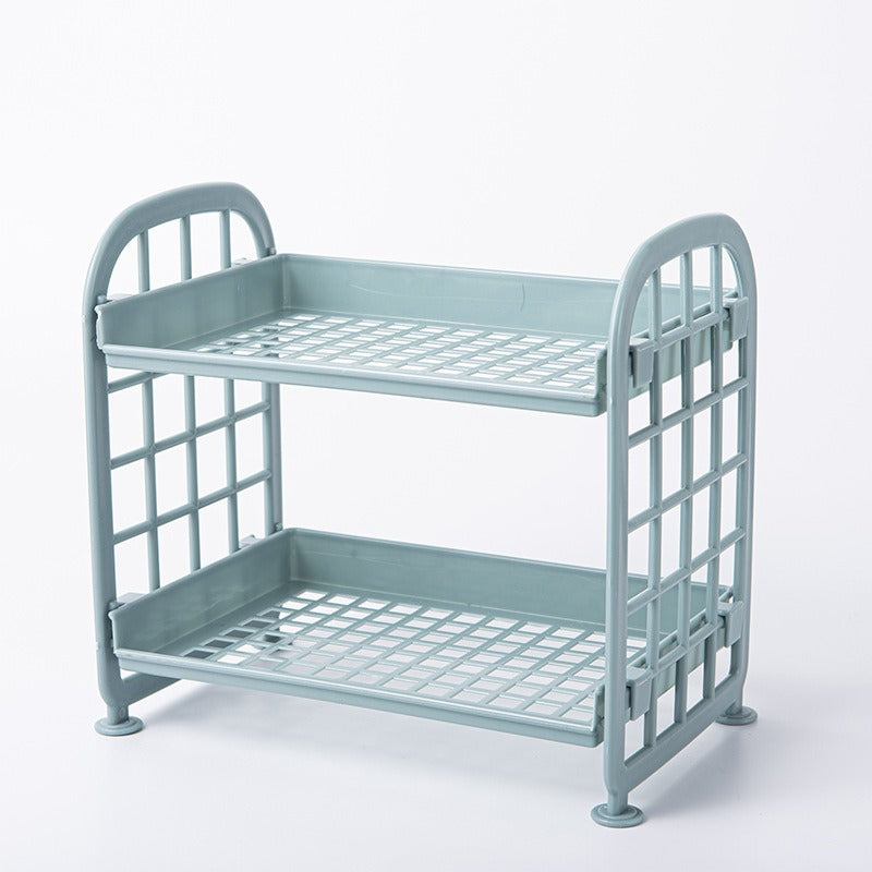 Double Storage Rack Kitchen Small Shelf Desktop Storage Rack Bathroom Sink Plastic Organizing Rack eprolo