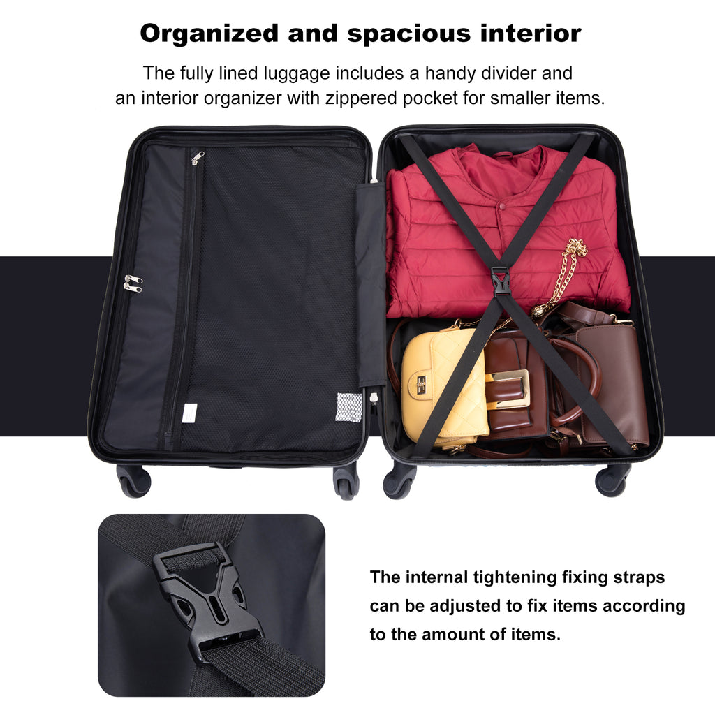 3 Piece Luggage Sets PC+ABS Lightweight Suitcase with Two Hooks Spinner Wheels (20/24/28) Red eprolo