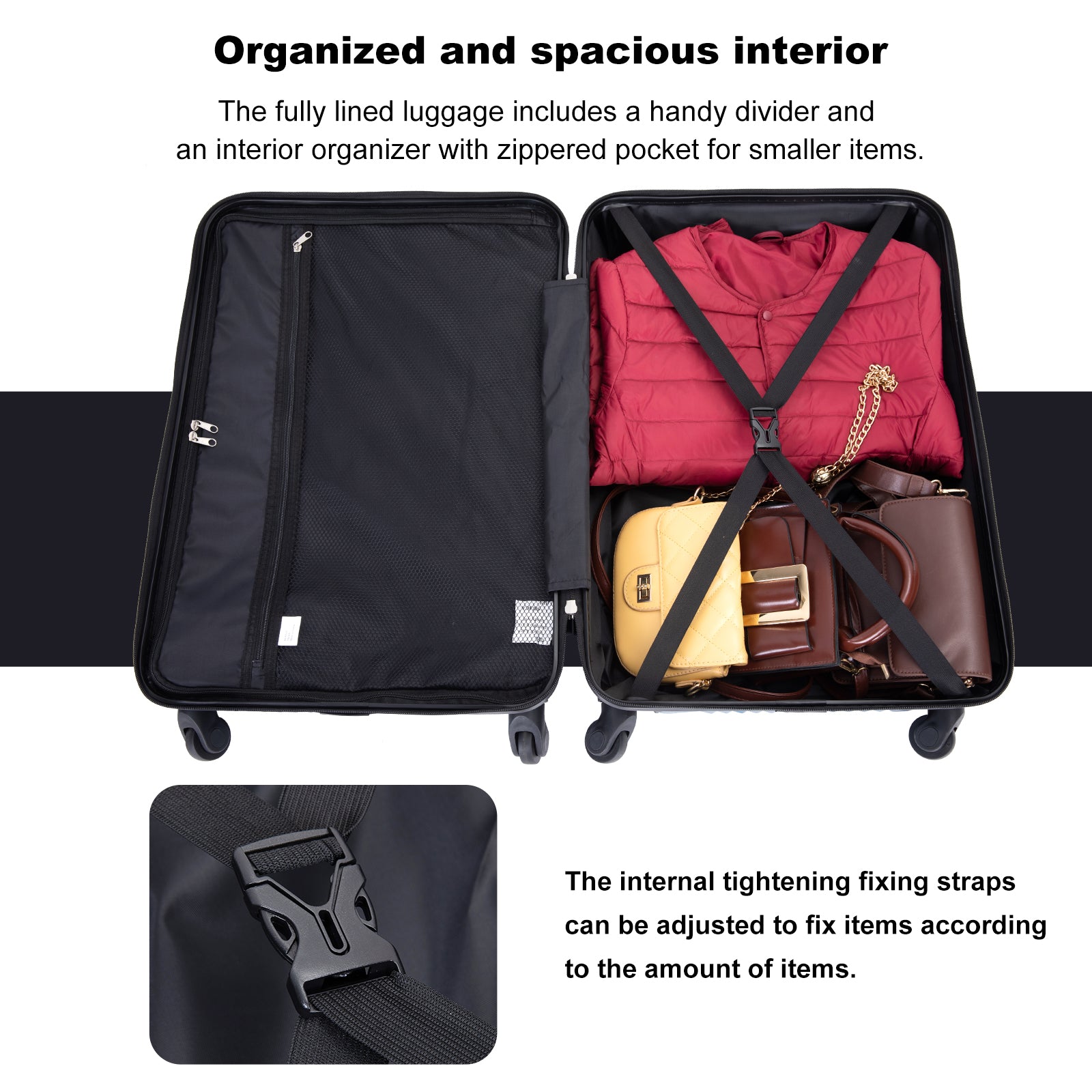 3 Piece Luggage Sets PC+ABS Lightweight Suitcase with Two Hooks Spinner Wheels (20/24/28) Red eprolo