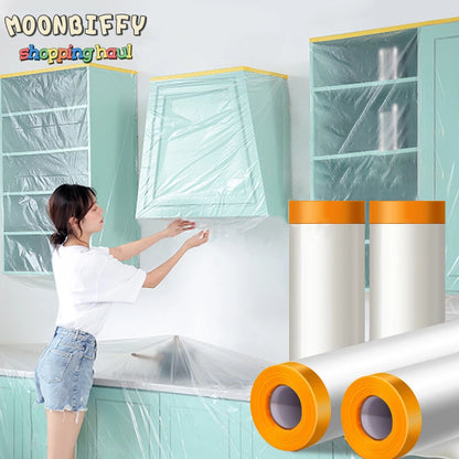 Disposable Furniture Dust Cover Dust Cloth Dust Film with Tape Plastic Dust Cover Household Bed Sofa Dust Cover Desk Shield eprolo