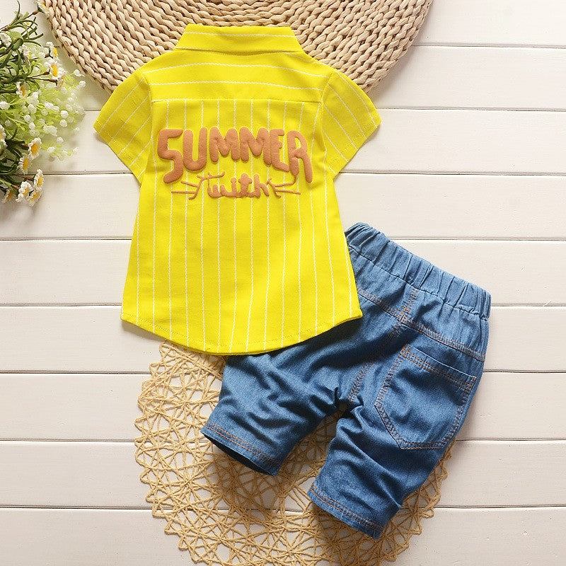 Summer Clothing Sets Stripe Letter 2pcs Girls Clothes Set Gentleman Tracksuit Set eprolo