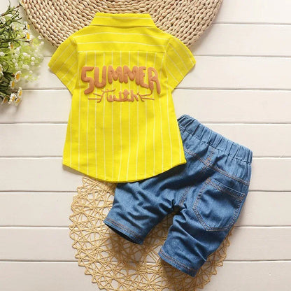 Summer Clothing Sets Stripe Letter 2pcs Girls Clothes Set Gentleman Tracksuit Set - Shello's Creative Boutique