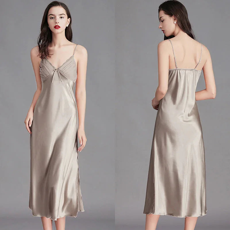 Ice Silk Long Nightdress - Spaghetti Strap Summer Sleepwear - Shello's Creative Boutique