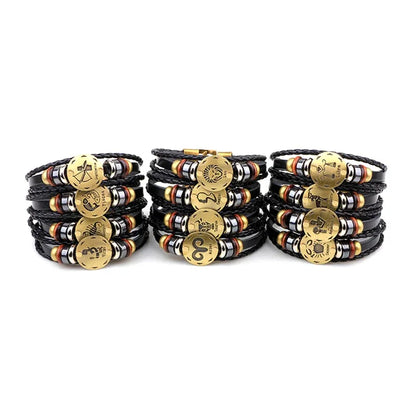 12 Horoscope Leather Bracelet Men Jewelry Vintage Retro Charm Bracelet Male Jewelry 8.2 - Shello's Creative Boutique