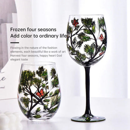 Light luxury ins crystal glass wine glass hand-painted household goblet four seasons painted wine glass - Shello's Creative Boutique