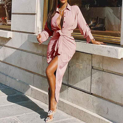 Women's Lace Waist Shirt Dress - Temperament Sexy Pleated Long Back Design - Shello's Creative Boutique