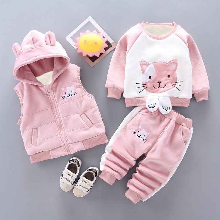 Autumn New Children's Clothing Autumn Clothing Plush Bear Three Piece Set Korean Children's Suit Trend