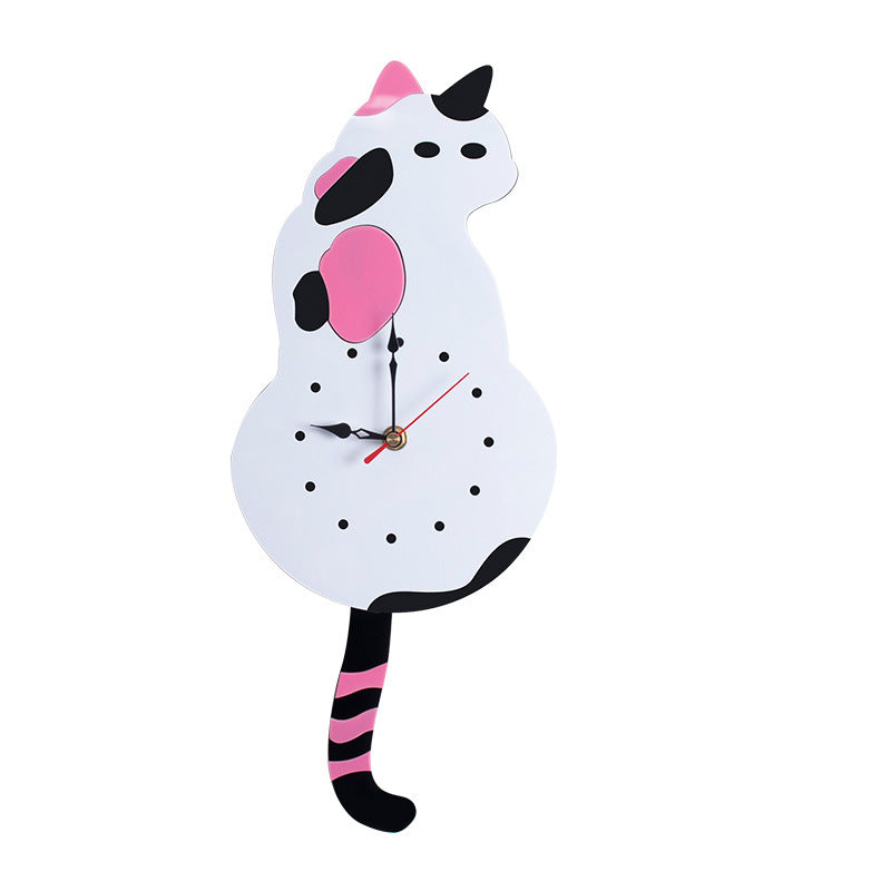 Wall clock, living room, household cartoon clock, cat tail swing clock, wall decoration, quartz clock eprolo