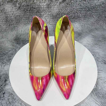 12cm heel Glossy Colourful Print Women Pointed Toe High Heels Stilettos Pumps