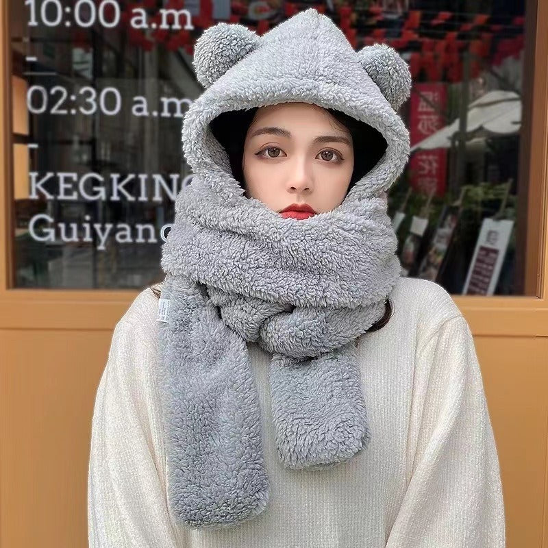 Adorable Bear 3-in-1 Plush Winter Set - Hat, Scarf & Gloves with Heart Details