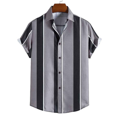 Summer Men's Striped Short-Sleeved Hawaiian Shirt