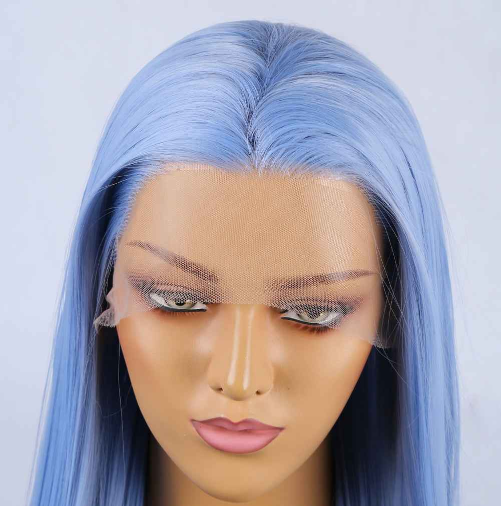 Fashion Hand Ditch 13 x 2.5 Synthetic Front Lace Blue False Long Hair Natural Hairline Wig