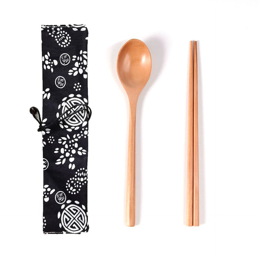 Japanese Style Long Handled Spoons, Forks, Chopsticks, Three Piece Set Of Wooden Portable Tableware, Chopsticks, Spoons, Set - Shello's Creative Boutique