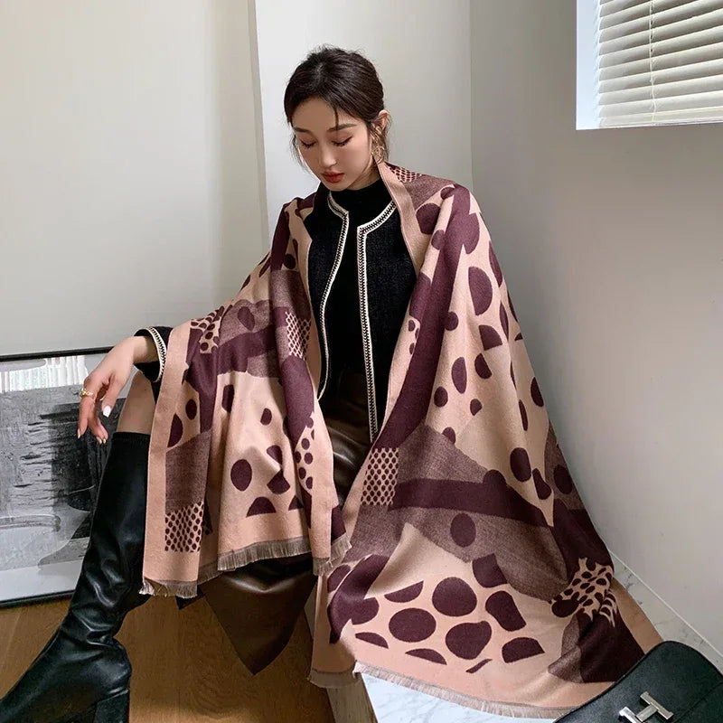 Luxury brand Winter Scarf Women Soft Cashmere Warm Pashmina Casual Dot Print Scarves Wrap Thick Long - Shello's Creative Boutique