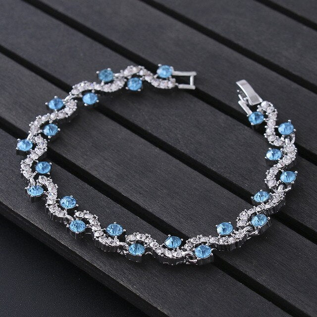 Luxury Blue Crystal Bracelet For Wedding Silver Bracelet Rhinestone Charm Women Bangles Jewelry Pulseira Feminina BR520 eprolo