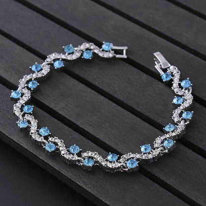 Luxury Blue Crystal Bracelet For Wedding Silver Bracelet Rhinestone Charm Women Bangles Jewelry Pulseira Feminina BR520 eprolo